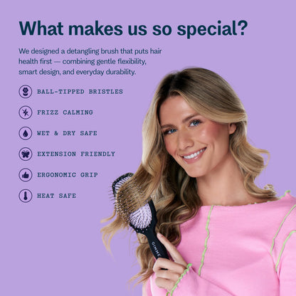 Gimme Beauty Detangling Brush - Curved Paddle Brush for Breakage-Free Detangling - Anti-Static & Frizz - Soft Glide with Ball-Tipped Bristles - Heat-Resistant Styling Tool - Thick Hair