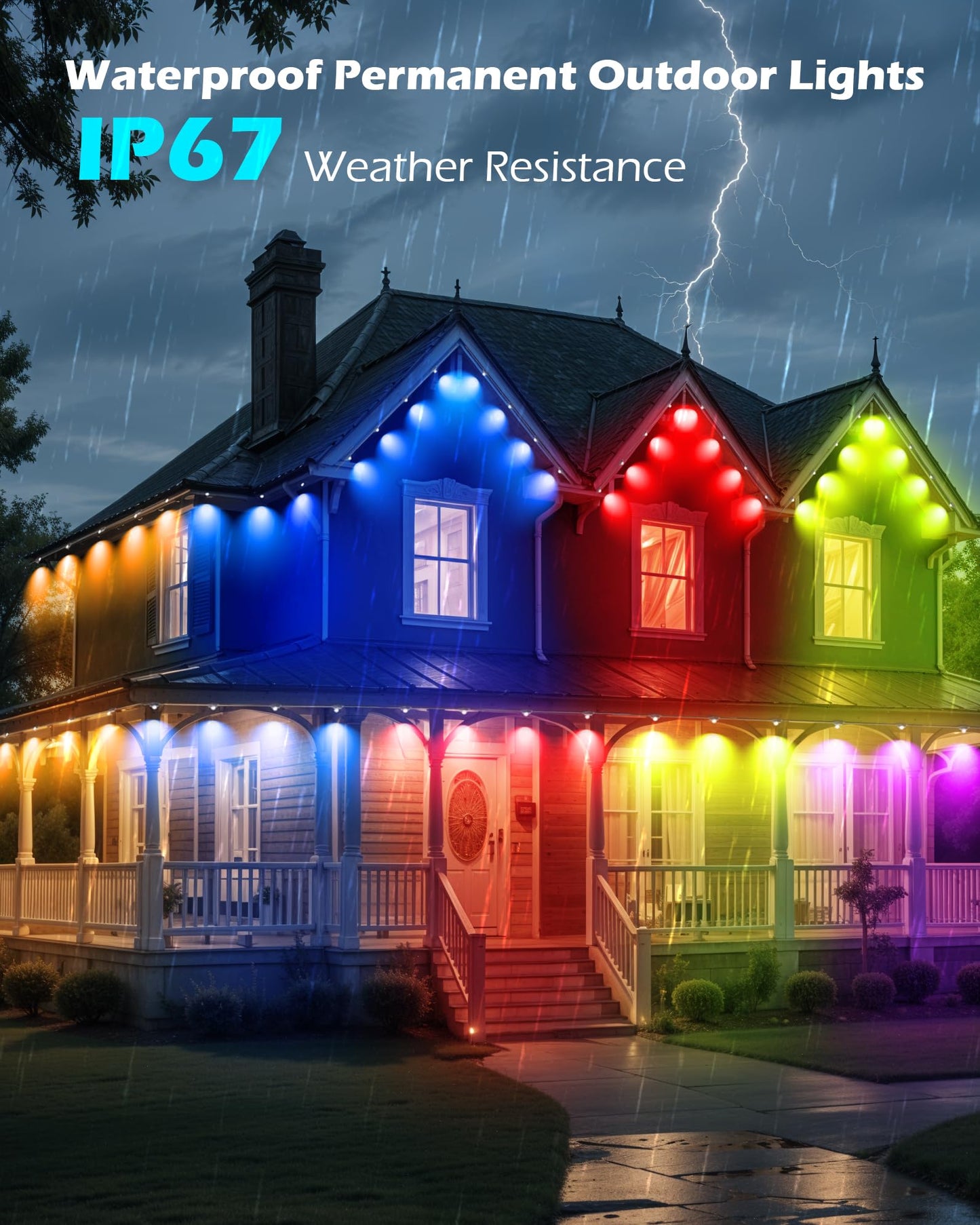 50Ft Permanent Outdoor Lights, IP67 Waterproof Smart Lighting, with App/Remote Control