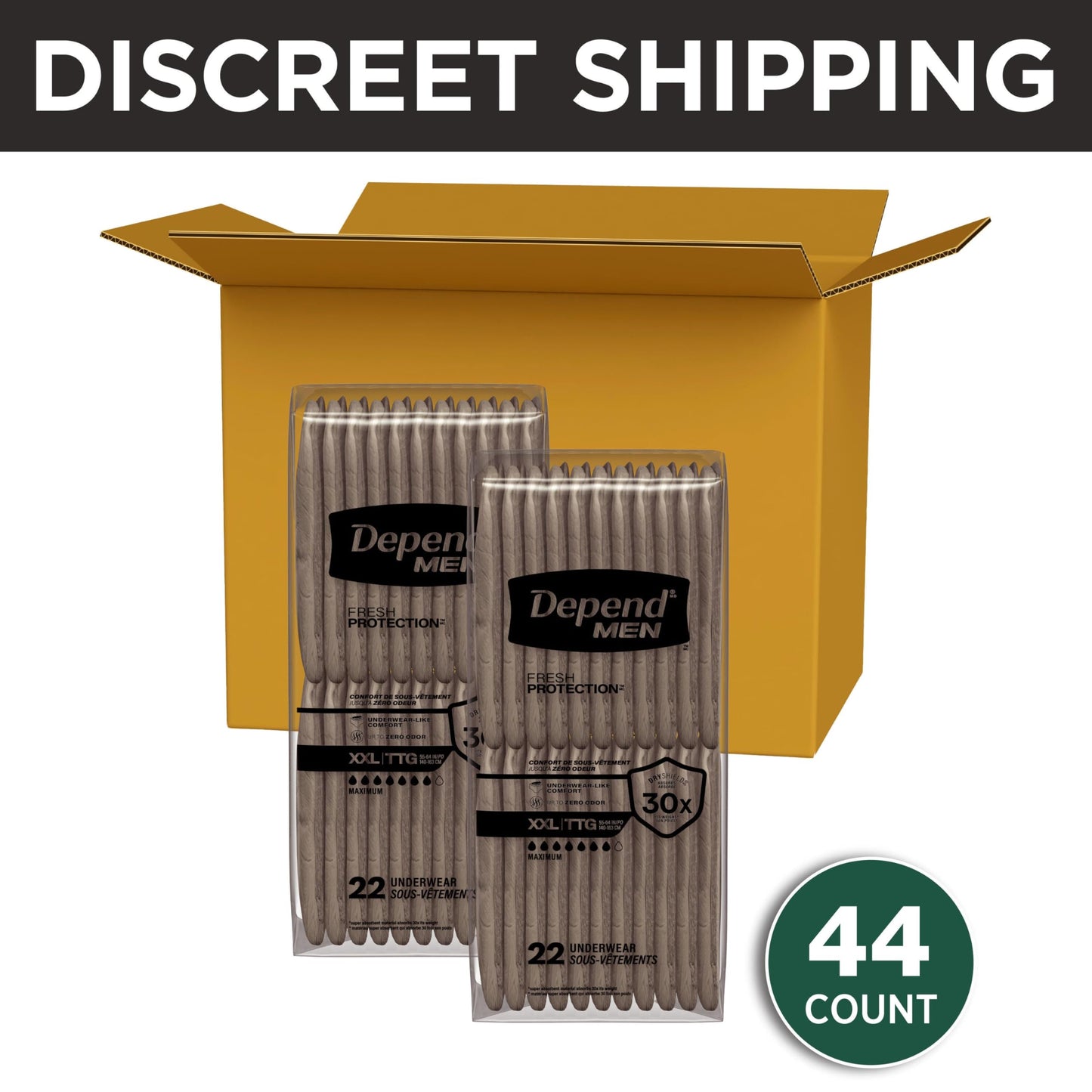 Adult Diapers, 44 Count (2 Packs of 22)