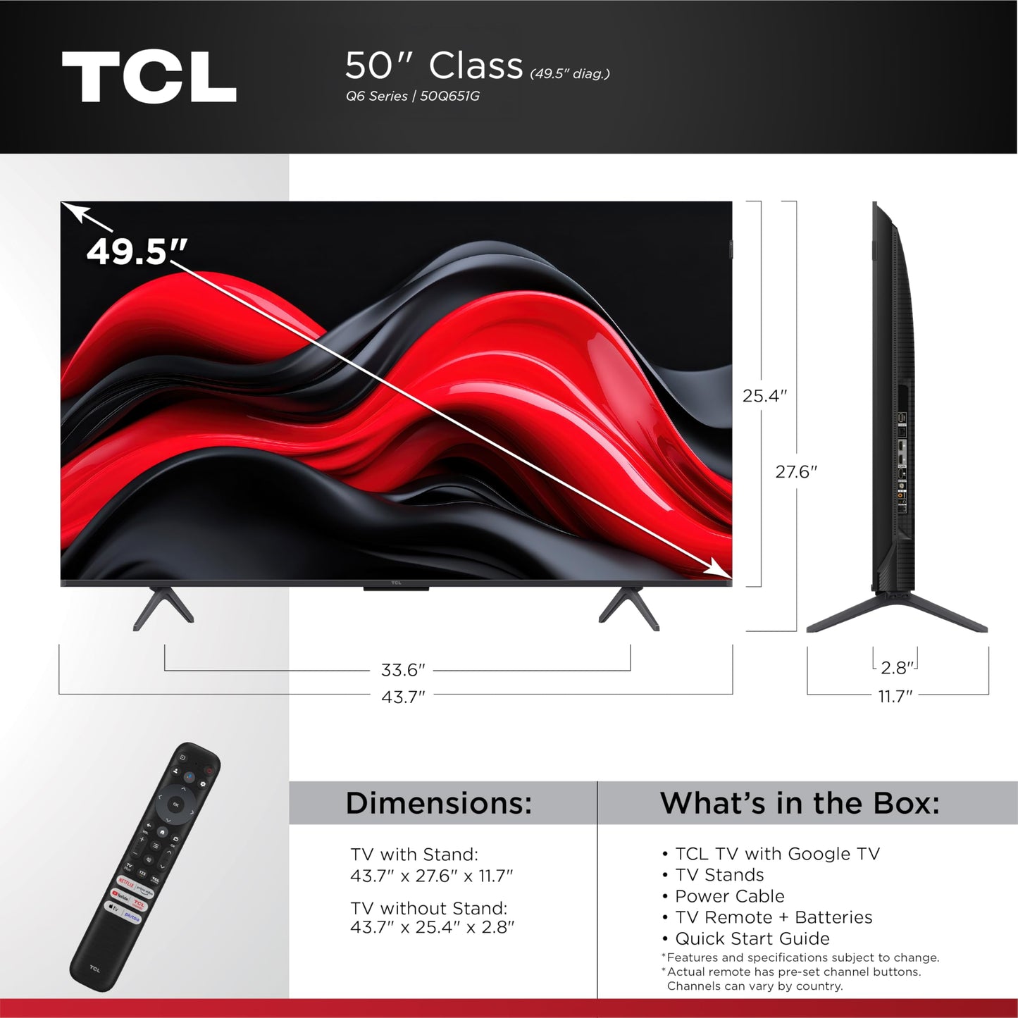 TCL 50-Inch Q65 QLED 4K UHD Smart TV with Google TV