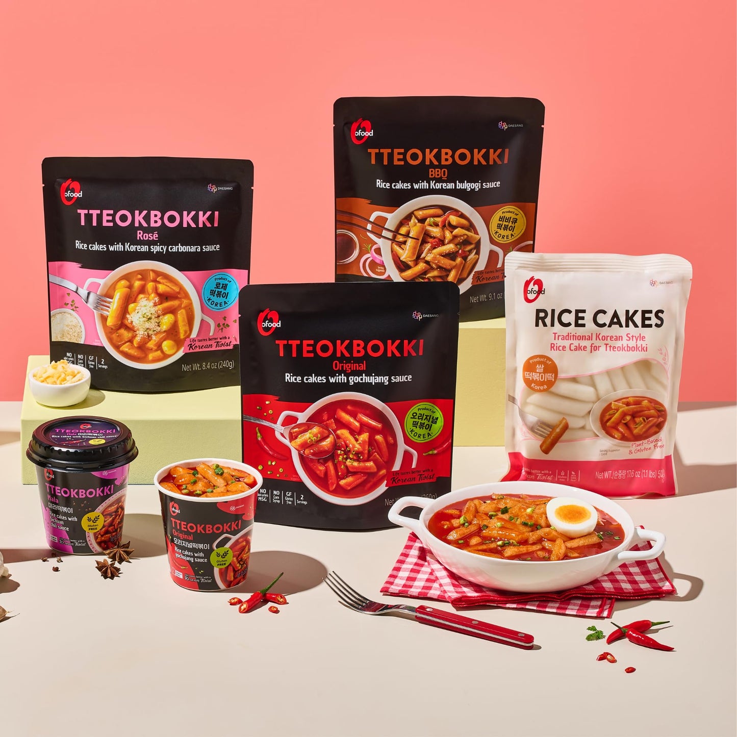 O'Food Tteokbokki Korean Rice Cakes with Sauce (Pack of 1, Plain Rice Cakes) (EXP: 04/26)