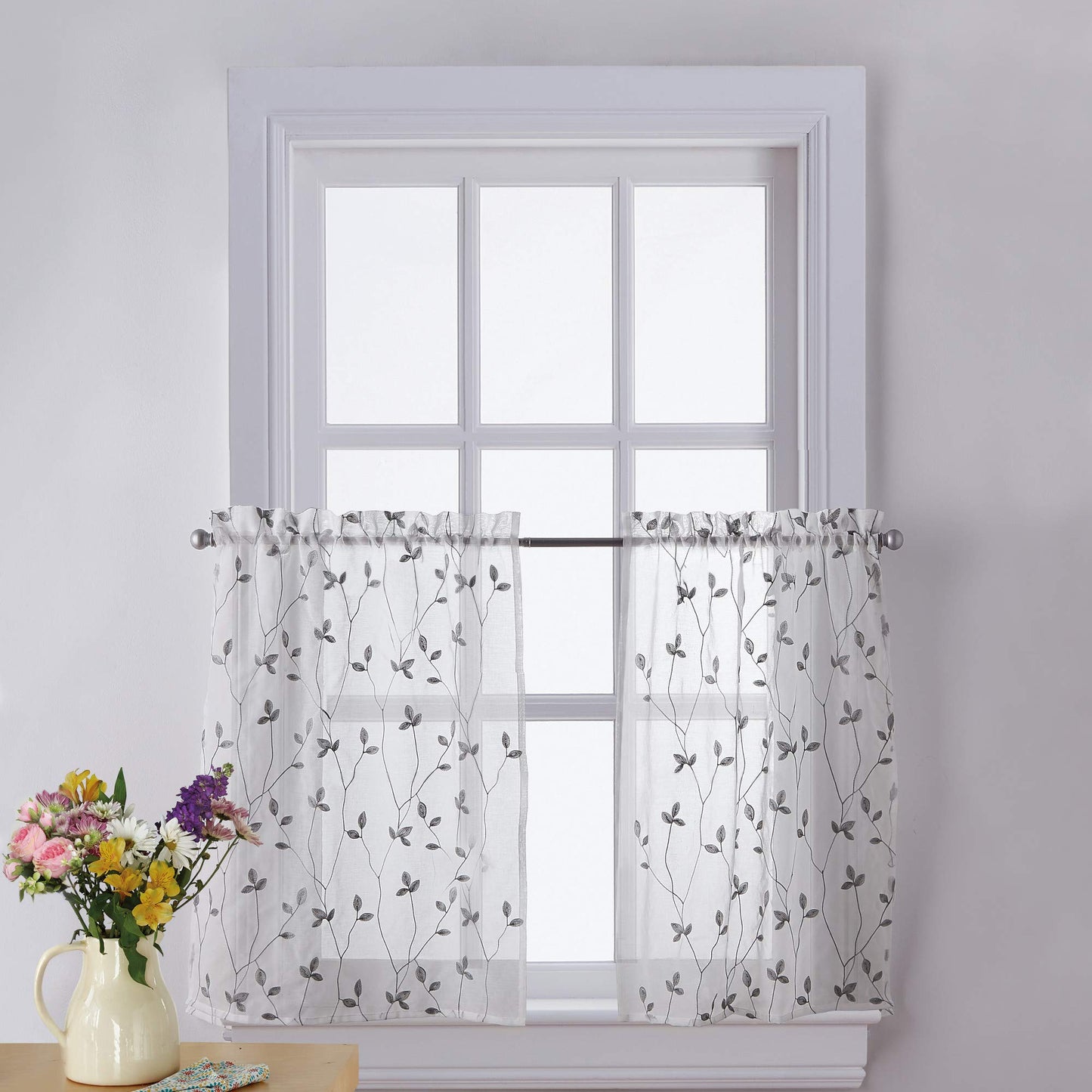 Botanical Embroidered Kitchen Curtain 28" x 36"