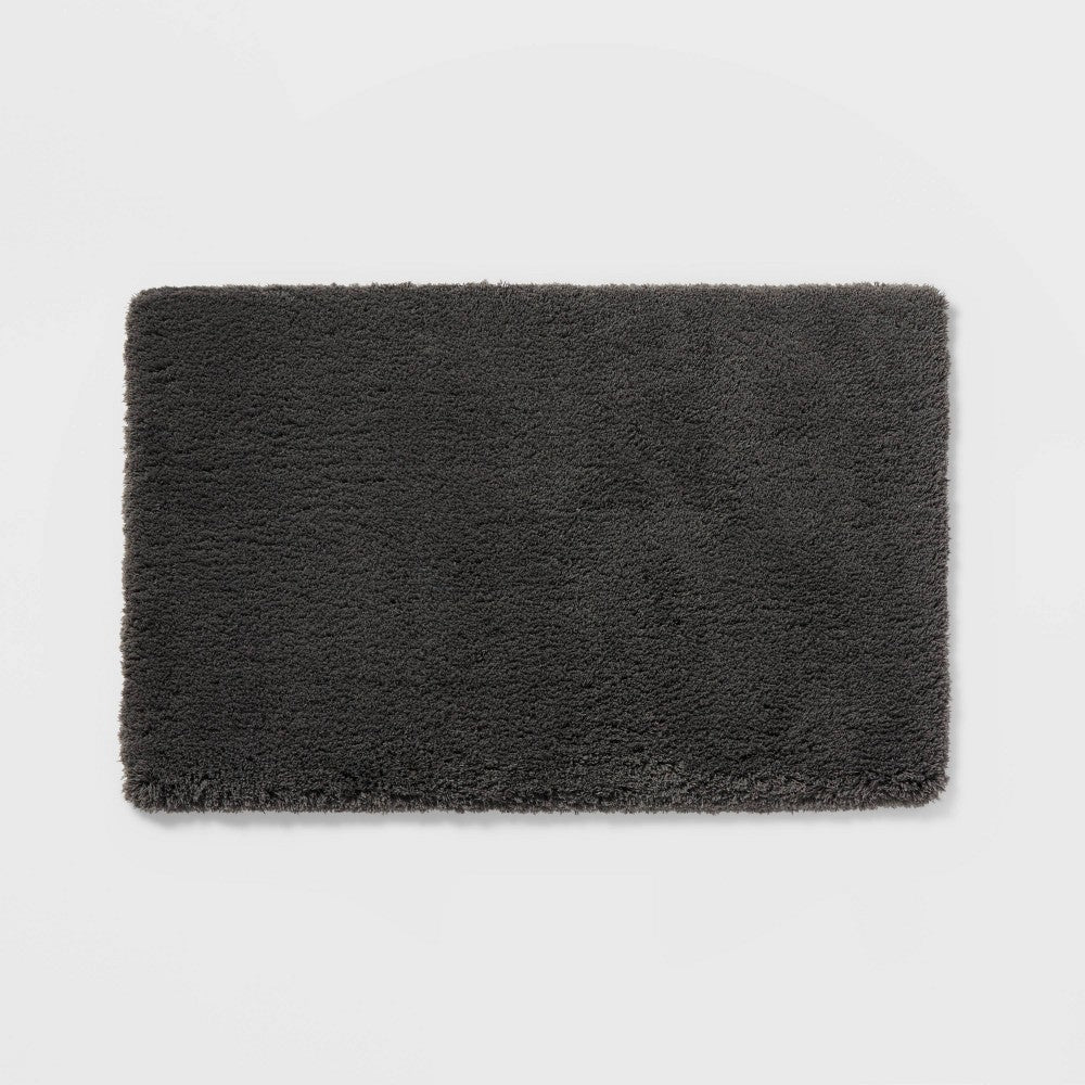 21x34 Spa Plush Bath Rug Dark Gray - Threshold : Machine Washable, Tufted Polyester, Latex Backing