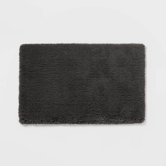 21x34 Spa Plush Bath Rug Dark Gray - Threshold : Machine Washable, Tufted Polyester, Latex Backing