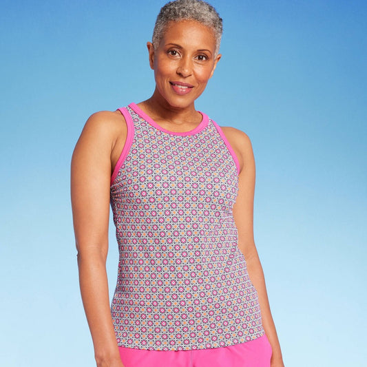 Lands' End Women's High Neck Tankini Top - Pink/Orange **SIZE XL (14)**