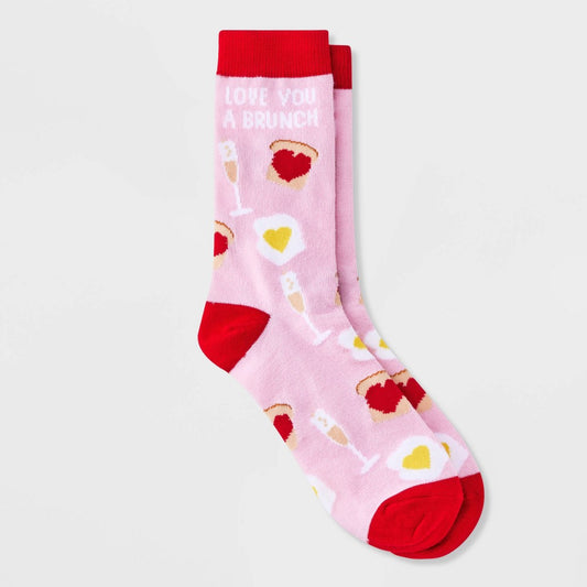 Women's 4-10 'Love You a Brunch' Valentine's Day Crew Socks - Pink/Red