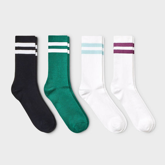 Men's Size 6-12 Striped Varsity Crew Socks 4pk - Original Use  Green/Black