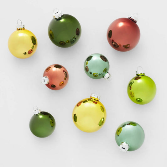 42ct Round Glass Christmas Tree Ornament Set Yellow/Brown/Green - Wondershop