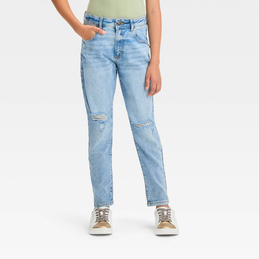 Girls' 6 High-Rise Tapered Cropped Jeans - Art Class  Light Wash Blue