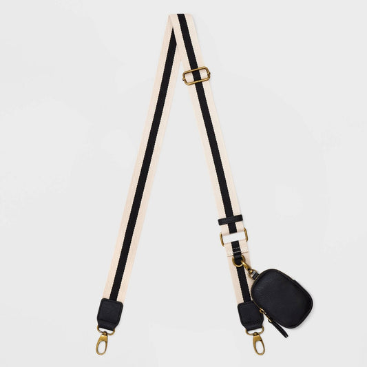 Striped Handbag Strap - Universal Thread  Black: Polyester Accessory with Removable Pouch