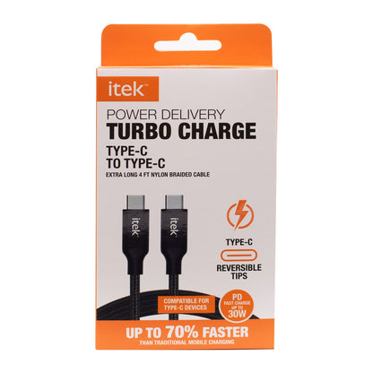 Itek PD Type C to Type C Cable, Black 4 Foot *Damaged Package*