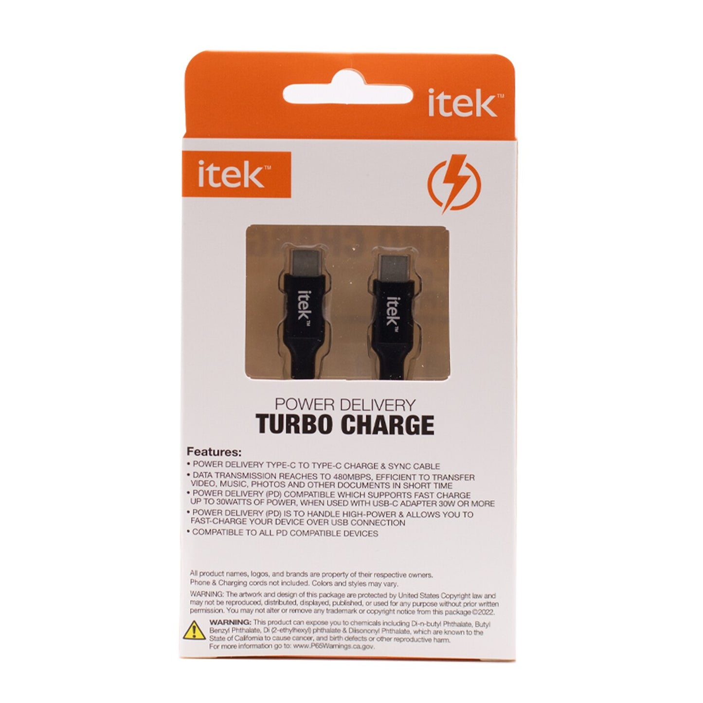 Itek PD Type C to Type C Cable, Black 4 Foot *Damaged Package*