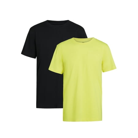 Men's L - Brahma Pocket T-Shirts Moisture-Wicking Short Sleeve Work Shirt, Black/Yellow, 2-Pack