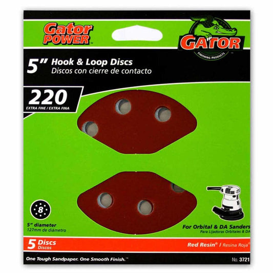 Gator 5 in. Aluminum Oxide Hook and Loop Sanding Disc 220 Grit Very Fine 5 pk
