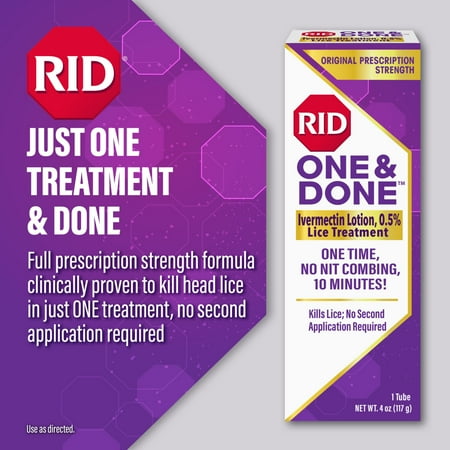 RID ONE & DONE, 4oz Ivermectin Lotion, Prescription Strength, Eliminates Super Lice & Renders Eggs Non Viable *Exp 11/2026* *Damaged Box*