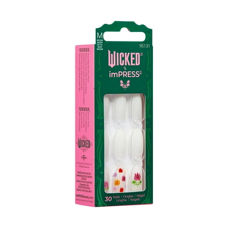 WICKED X imPRESS Press on Nails, Beautifical, White, Medium Oval, 30 Count