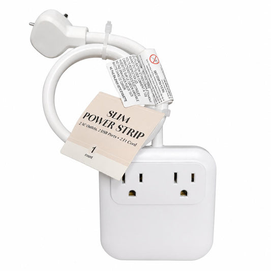 Slim Power Strip with 2 AC Outlets and 2 USB Ports