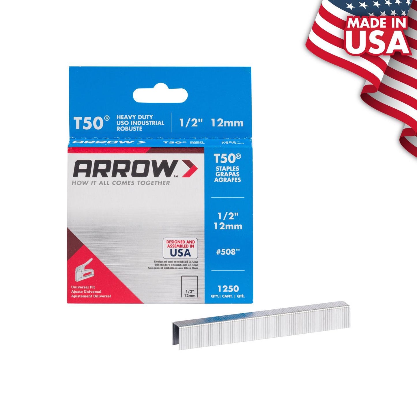 Arrow T50 3/8 in. W X 1/2 in. L 18 Ga. Flat Crown Heavy Duty Staples 1250 pk *Damaged Box*