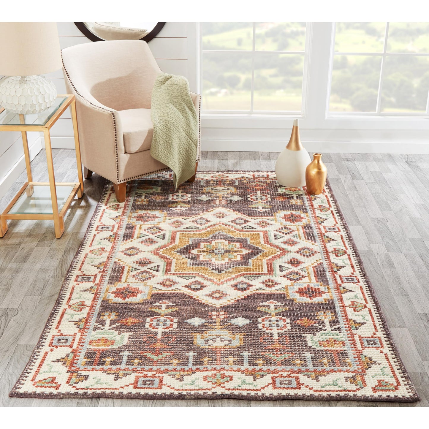 Momeni Ophelia Medallion Hand Knotted Brown Area Rug 5' X 8'