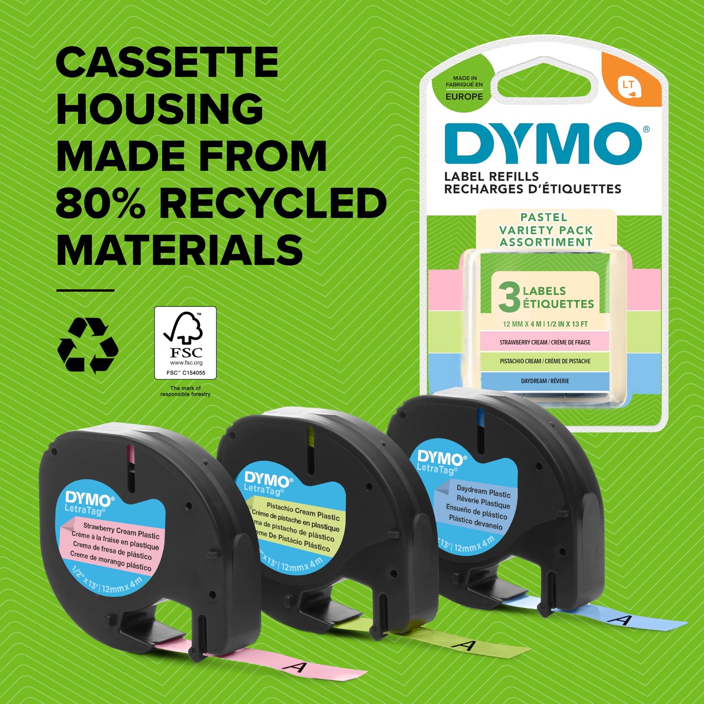DYMO Original LetraTag Pastel Labels | Plastic | 12mm x 4m