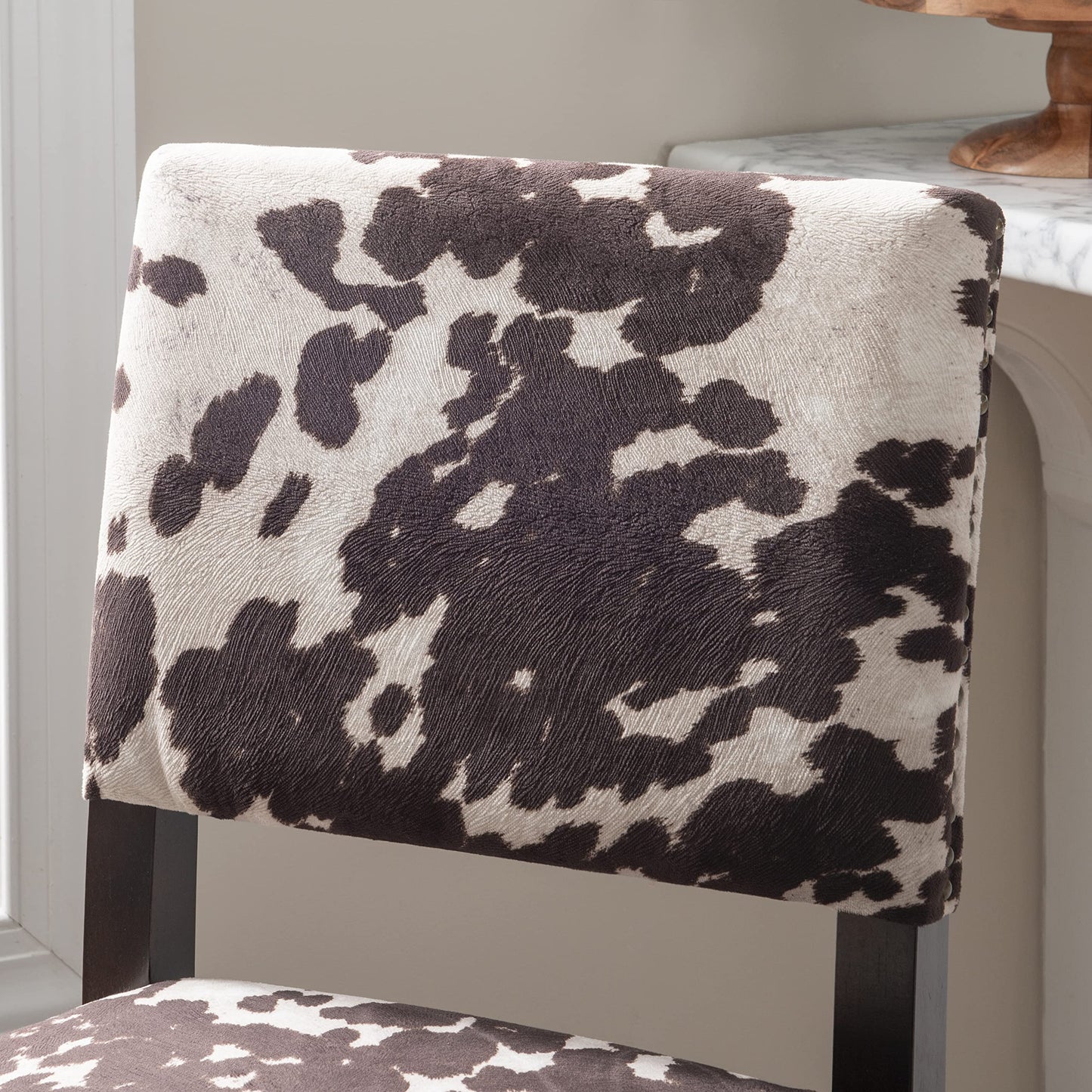 Cow Print Bar Stool with Frame in Dark Espresso Wood