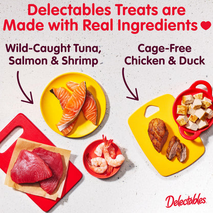 Delectables Lickable Wet Cat Treat with Real Tuna & Salmon 1.4oz Pouch, 12ct (BB JUN 12 2026)