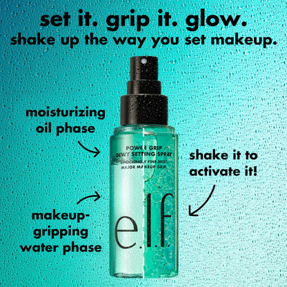 e.l.f. Power Grip Dewy Setting Spray, Hydrating Mist, Dewy Glow Finish