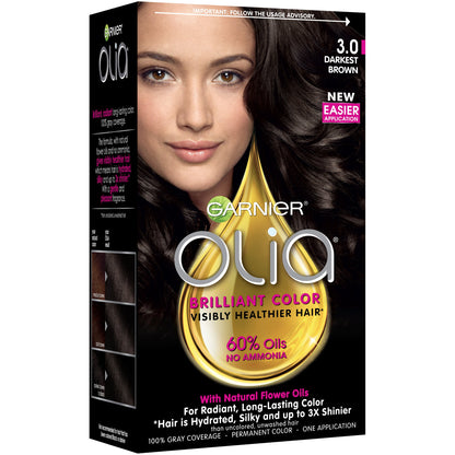 Asub Shop Garnier Olia Oil Powered Permanent Haircolor, 3.0 Darkest Brown