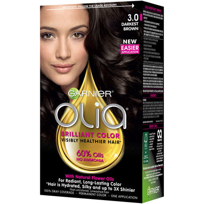 Asub Shop Garnier Olia Oil Powered Permanent Haircolor, 3.0 Darkest Brown