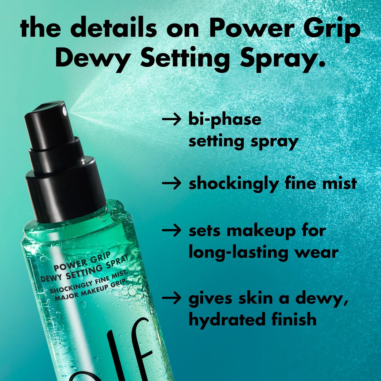 e.l.f. Power Grip Dewy Setting Spray, Hydrating Mist, Dewy Glow Finish