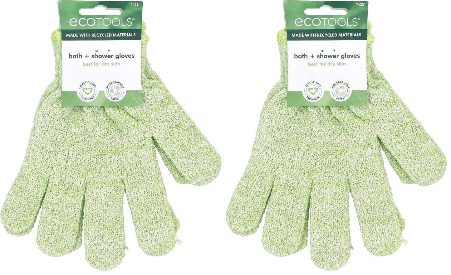 EcoTools Bath & Shower Gloves, Recycled Netting, Exfoliating, Gentle Cleansing for Whole Body, Fits All Hands, Green, 1 Pair