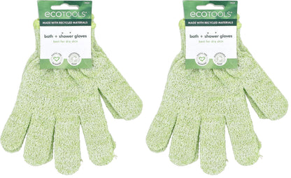 EcoTools Bath & Shower Gloves, Recycled Netting, Exfoliating, Gentle Cleansing for Whole Body, Fits All Hands, Green, 1 Pair