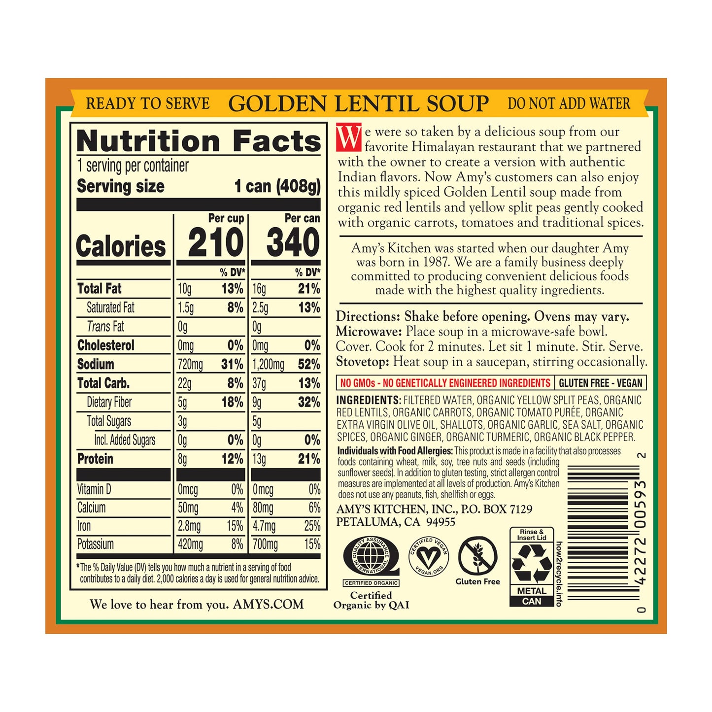 Amys Soup Lentil Golden (BB 02/2027)