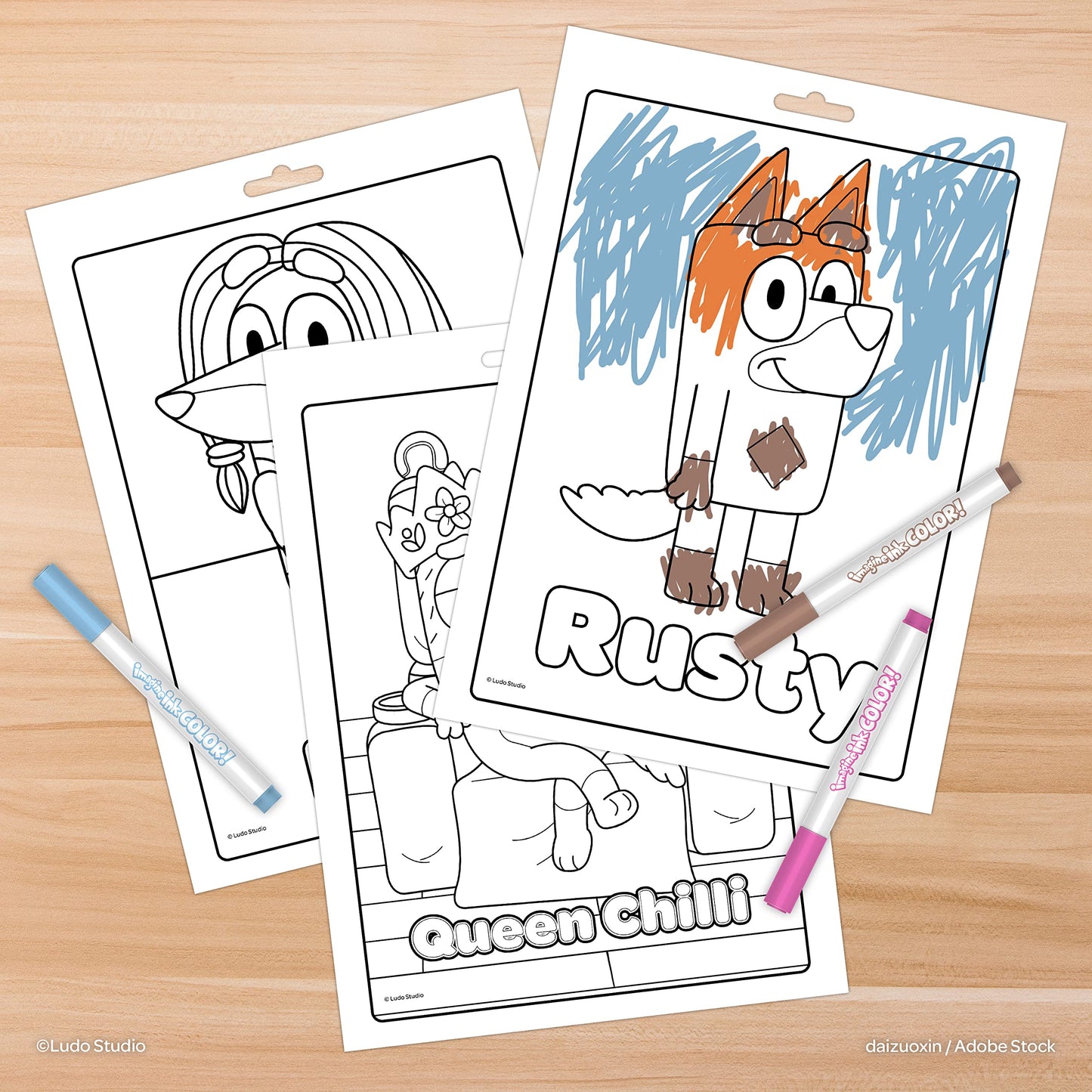 Bendon Inc. Bluey 16 Page Imagine Ink Coloring Book with 6 Mini Mess Free Markers, 57851