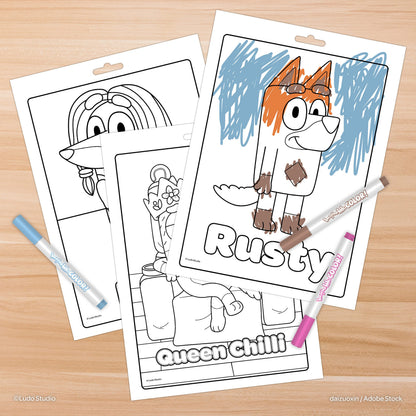 Bendon Inc. Bluey 16 Page Imagine Ink Coloring Book with 6 Mini Mess Free Markers, 57851