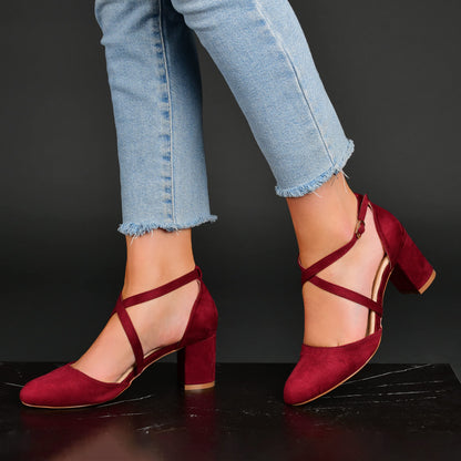 Journee Foster Ankle-Strap Pump Wine - Women's SIZE: 10 M