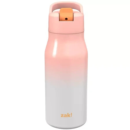 Zak Designs 14 fl oz Double Walled Stainless Steel Tranquility Insulated Straw Bottle - Blush Ombre