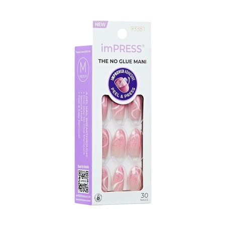 KISS imPRESS Design Press on Nails, Wild Venus, Pink, Medium Almond, 30 Count