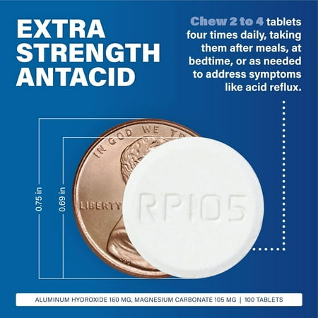 Major Acid Gone Antacid Stops Heartburn Chewable Tablets, White, 160 mg, 100 ct *Exp 08/2027*