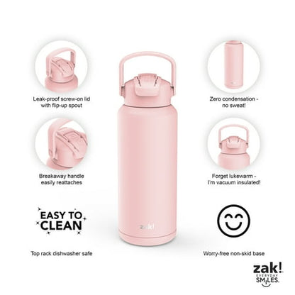 Zak! Everyday Smiles Leak-proof Straw Bottle 32 oz - Pink/Salmon *Missing Label* *Minor Cosmetic Damage*