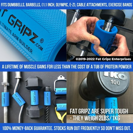 Fat Gripz Pro - The Simple Proven Way to Get Big Biceps & Forearms Fast - Blue