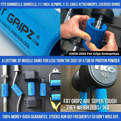 Fat Gripz Pro - The Simple Proven Way to Get Big Biceps & Forearms Fast - Blue
