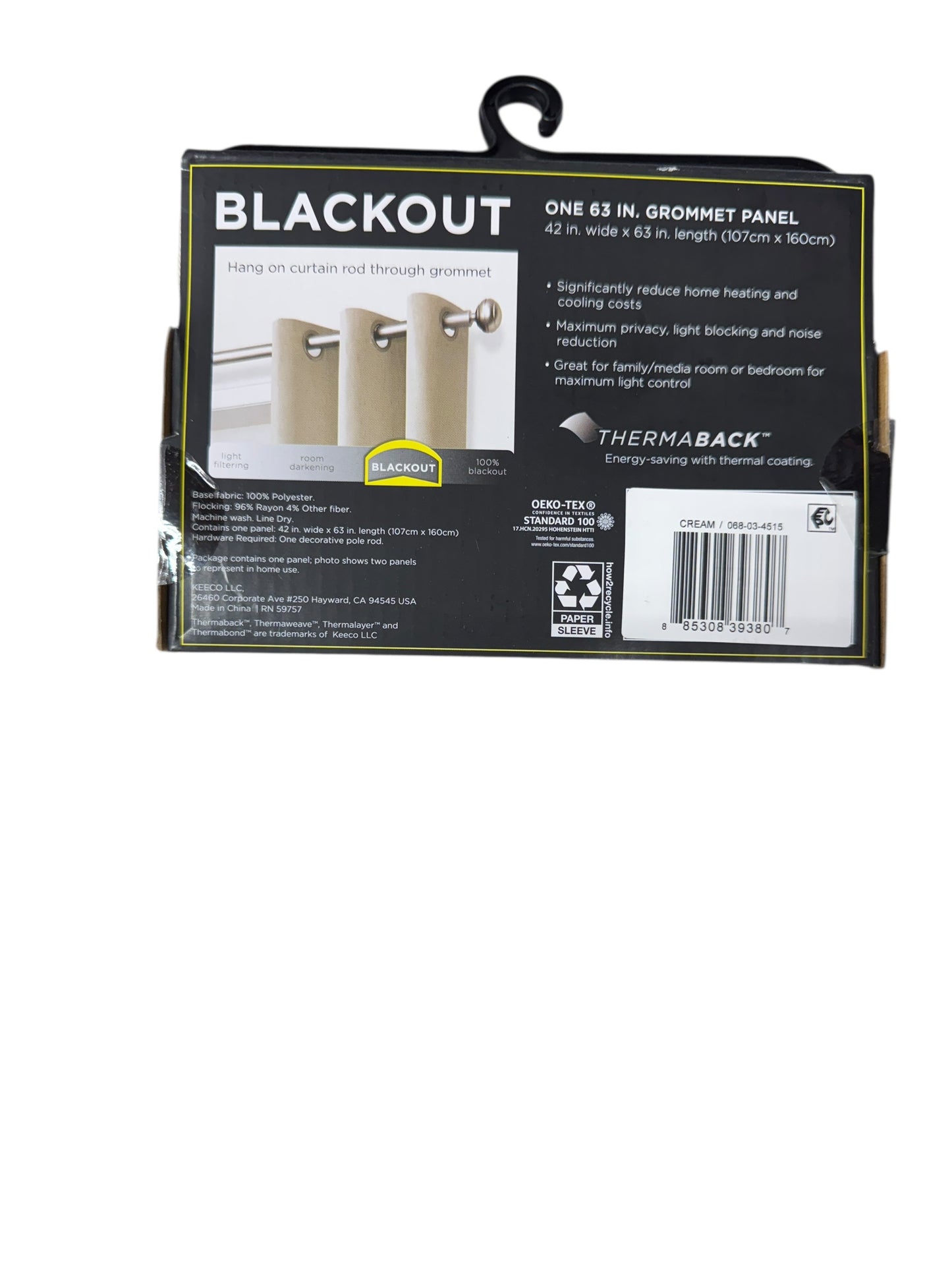 Eclipse Windsor Light Blocking Curtain Panel, Cream, 42x63 - 100% Polyester