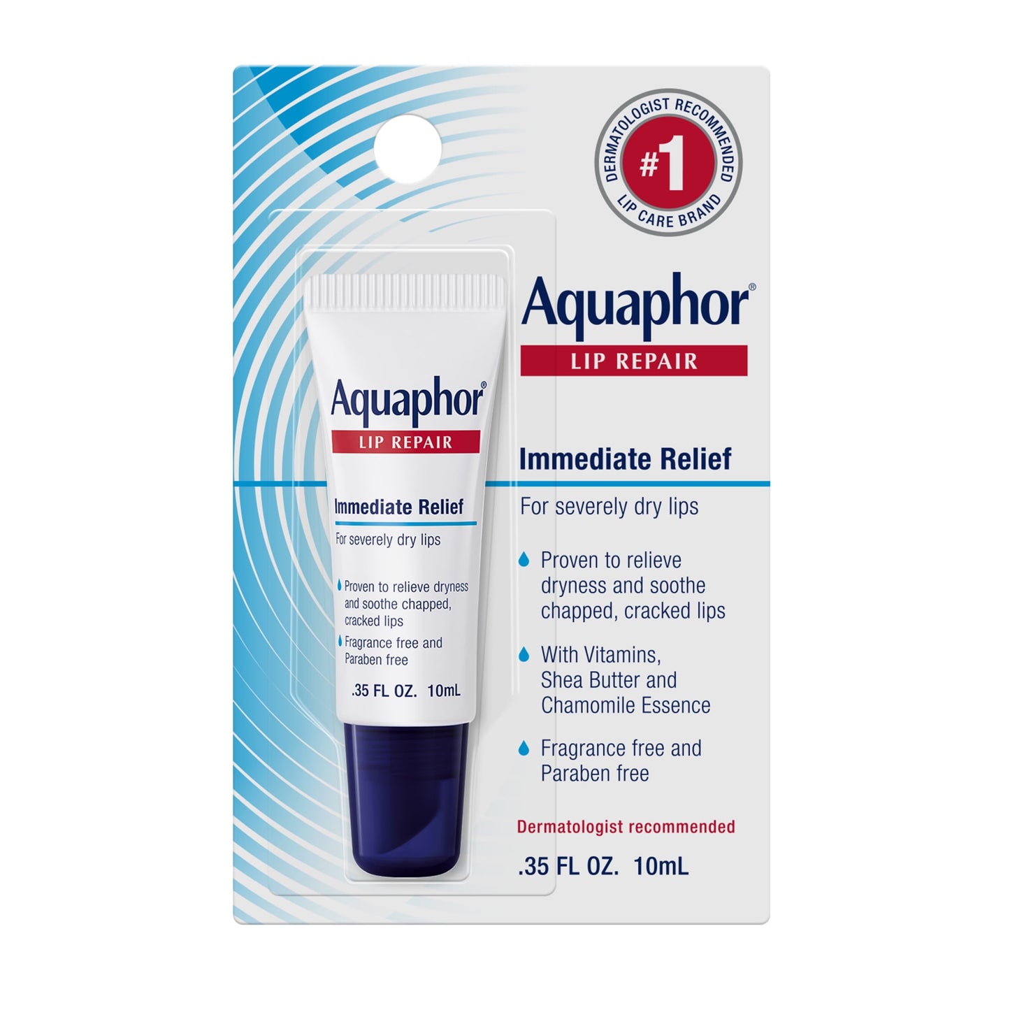 Aquaphor Lip Repair Ointment, Long-lasting Moisture to Soothe Dry Chapped Lips, .35 fl. oz. Tube