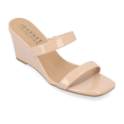 Women's 12 - Journee Collection Clover Wedge Sandals - Nude *Damaged Box Missing Lid*