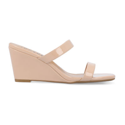 Women's 12 - Journee Collection Clover Wedge Sandals - Nude *Damaged Box Missing Lid*