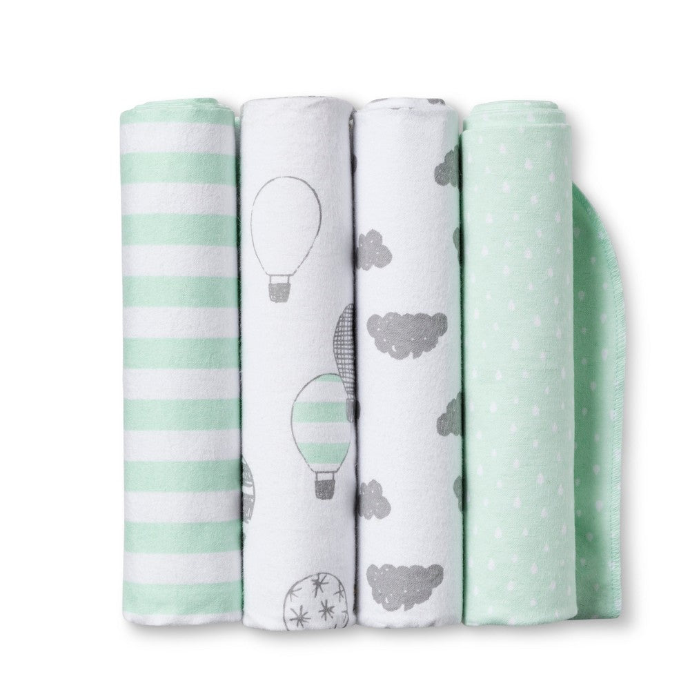Cloud Island Flannel Baby Blanket In The Clouds 4pk - *COLOR GREEN*