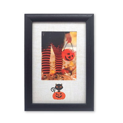ELSA L 3 x 4 Inch Halloween Picture Frame Black with Cat & Pumpkin
