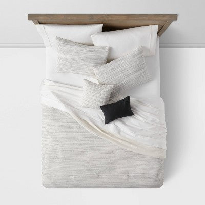 5pc Full/Queen Space-Dyed Waffle Comforter Bedding Set Gray - Threshold: Includes Shams & Decorative Pillows *Damaged Packing All Contents Included*