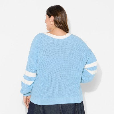 Women's 1X - Game Day V-Neck Button-Front Cardigan - Wild Fable Light Blue